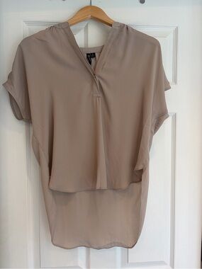 Versona Taupe Short Sleeve V-Neck Layered Blouse